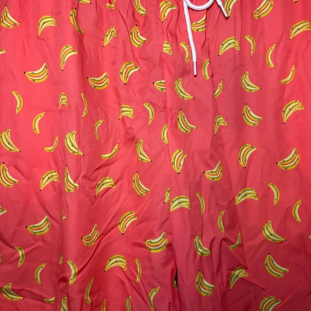 Tropical Banana Print Swim Trunks - Red size 2XL